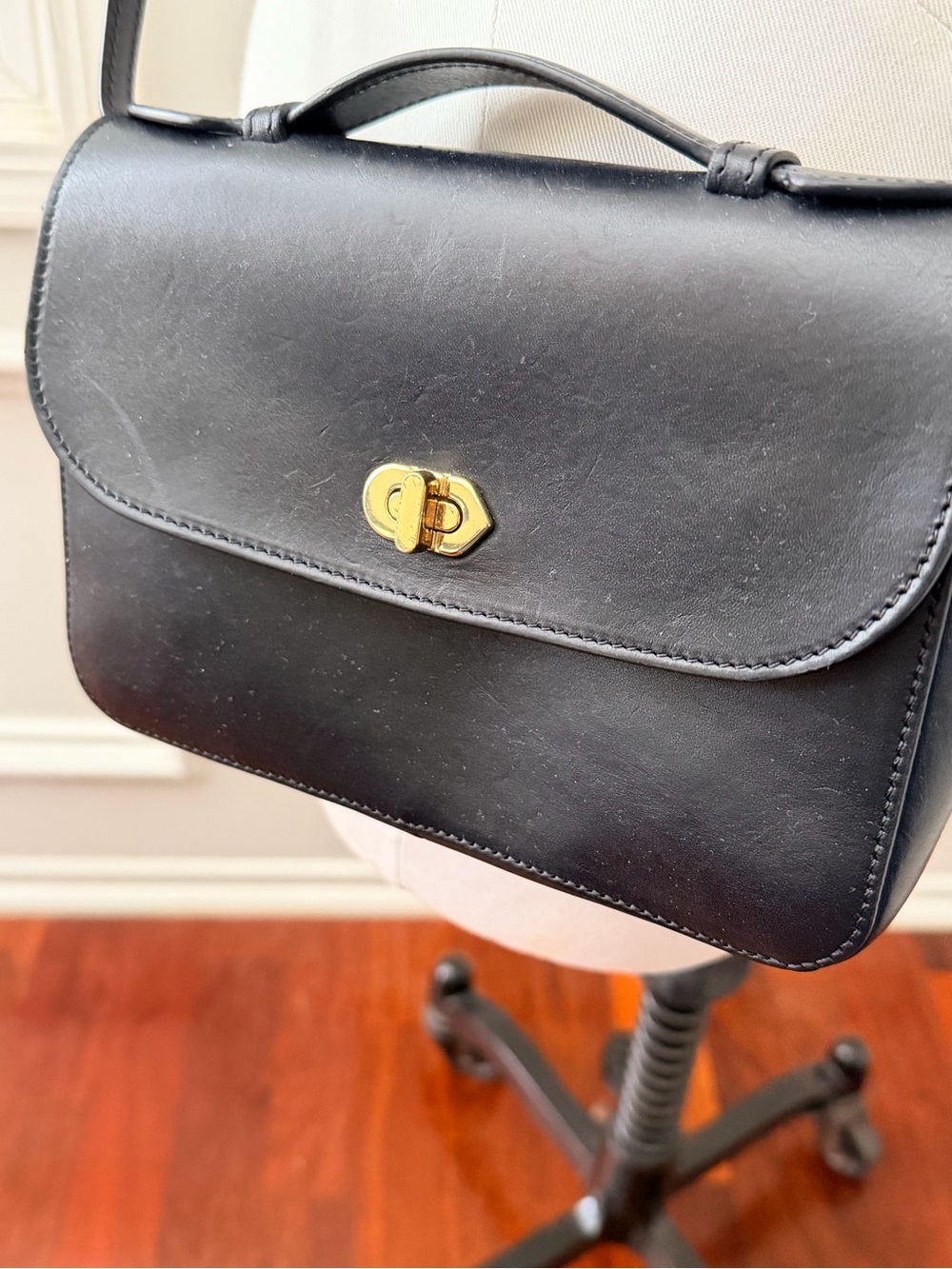 Clare V. Katherine Black Leather Crossbody with Gold Turn-Lock Bag - Picture 4 of 7